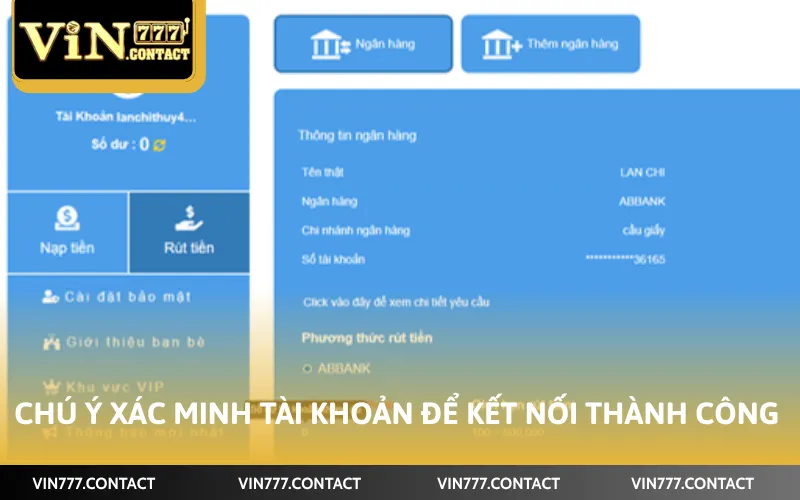 Chú ý xác minh tài khoản để kết nối thành công